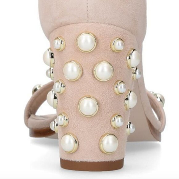 Stuart Weitzman More Pearls Bisque Suede Sandals Size 5 - Picture 3 of 17